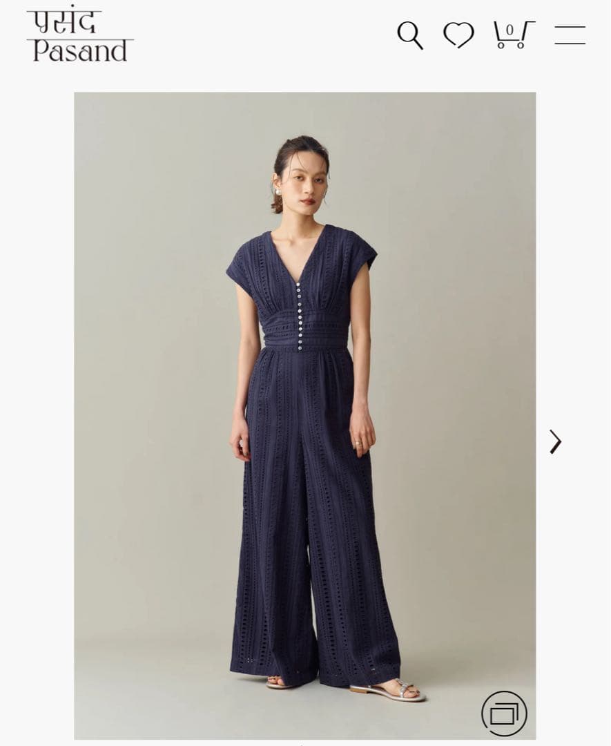 値下ne Quittez pas☆カットワーク　オールインワン☆ネイビー☆美品♪