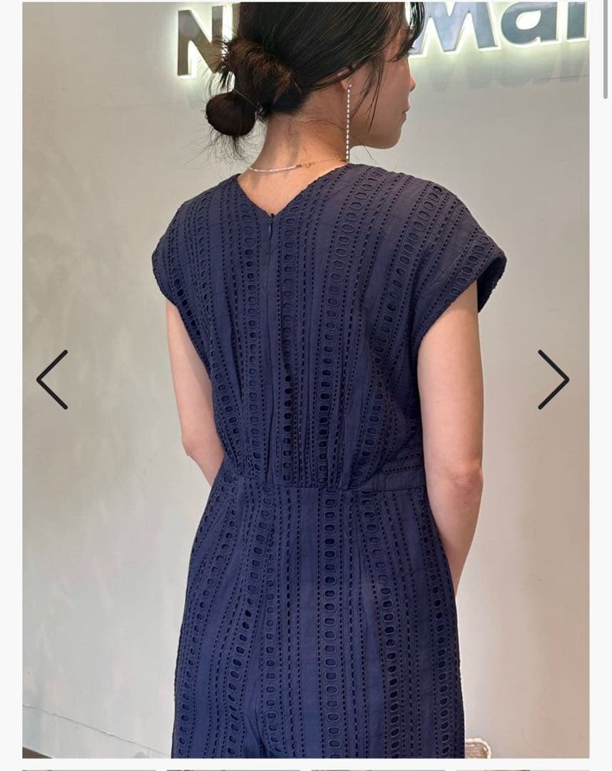 値下ne Quittez pas☆カットワーク　オールインワン☆ネイビー☆美品♪