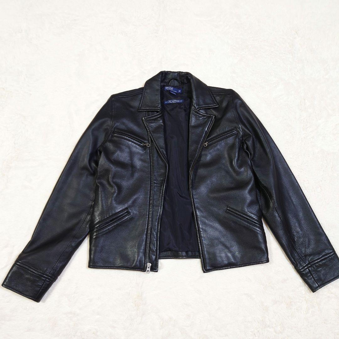 ポロ ラルフローレン ラムレザー セミダブル ライダースジャケット Mサイズ 黒