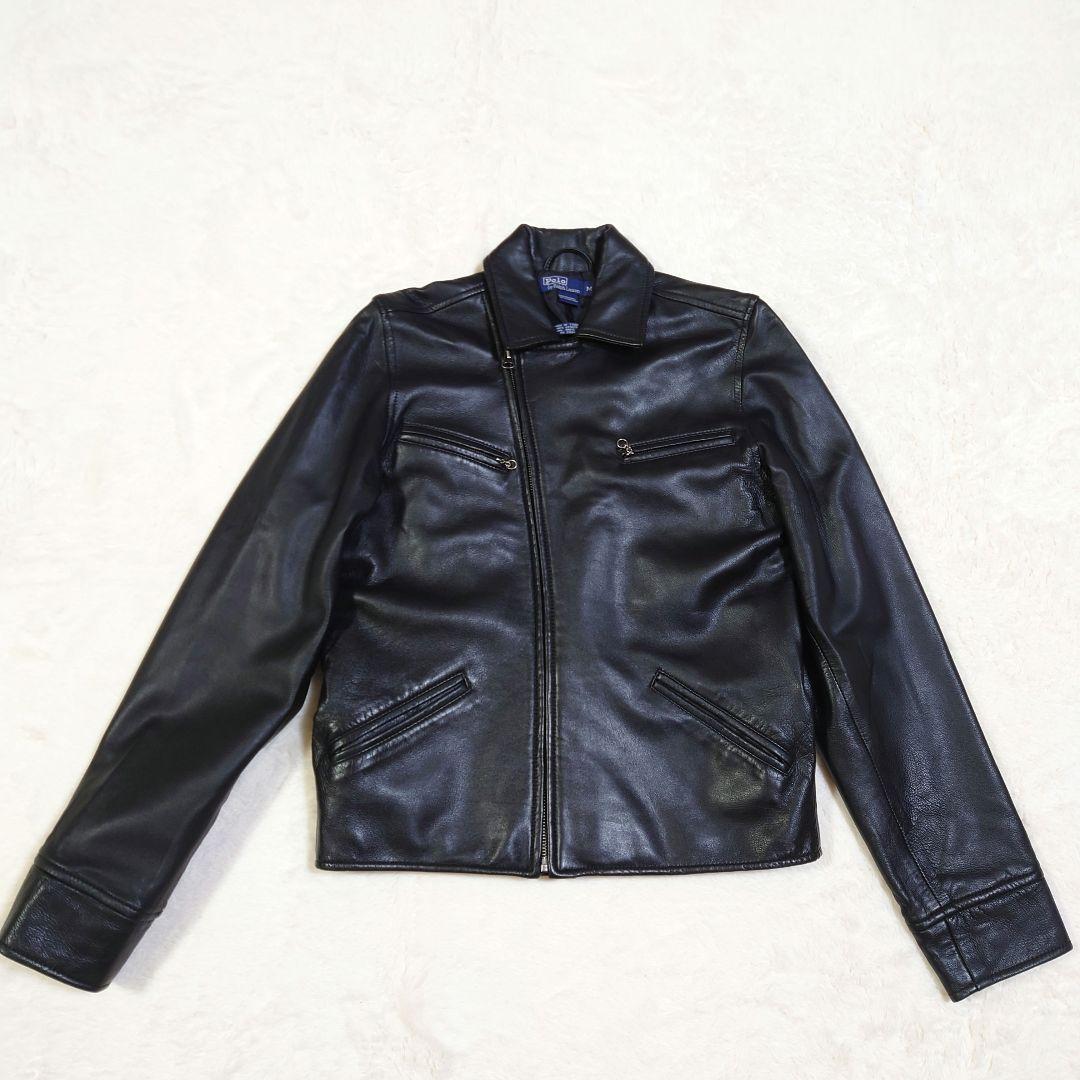 ポロ ラルフローレン ラムレザー セミダブル ライダースジャケット Mサイズ 黒