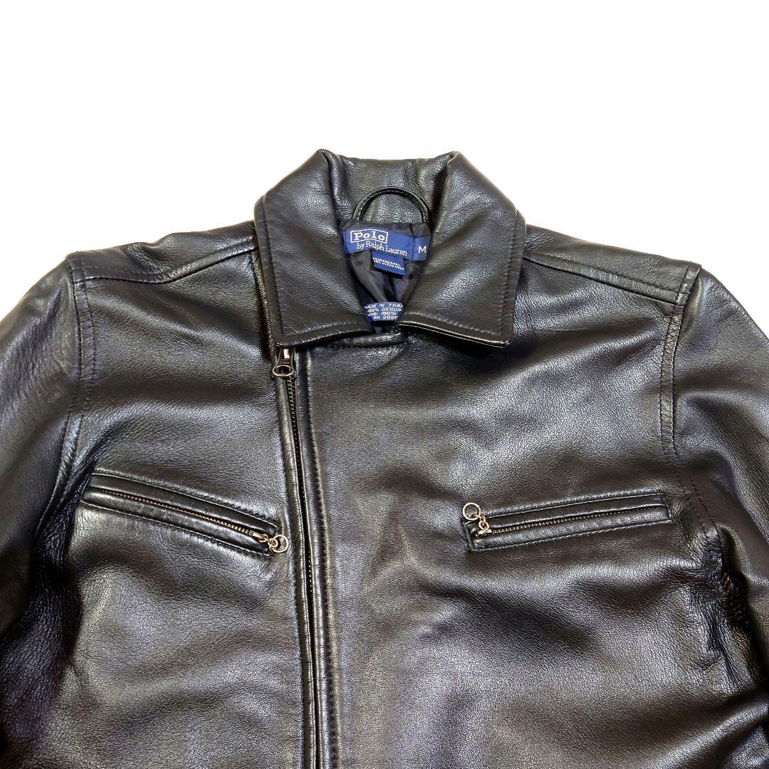 ポロ ラルフローレン ラムレザー セミダブル ライダースジャケット Mサイズ 黒