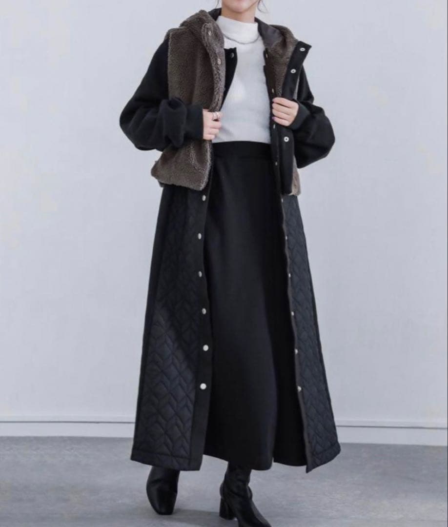 【新品】大きいサイズ 廃盤 コハク 異素材キルティングコート&ボアベストセット