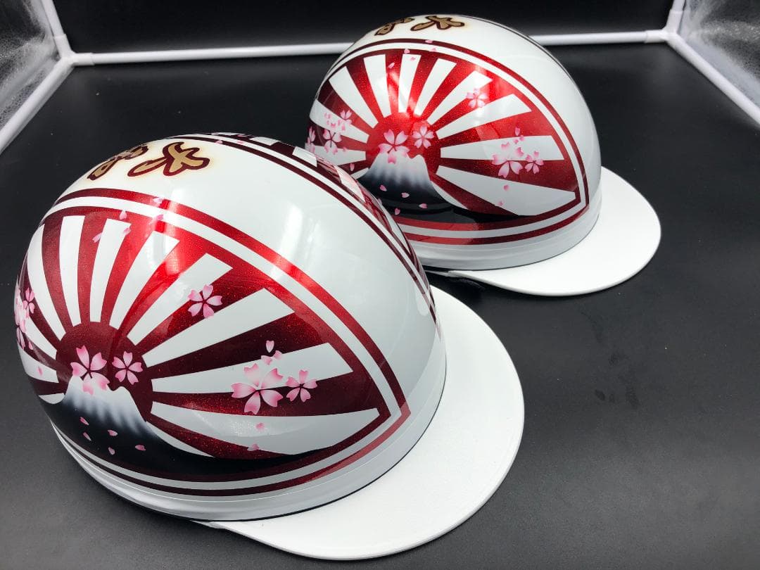 コルク半　カスタム　富士日章　三つボタン　ホワイトレッド　ラメ　桜　セット