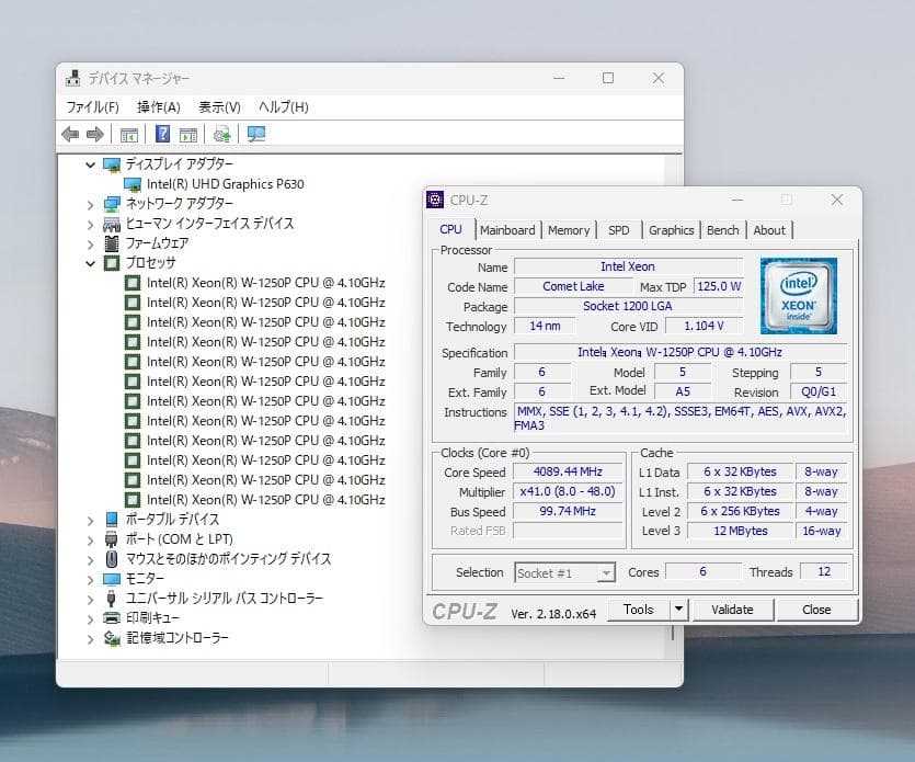 高性能CPU★Intel Comet Lake Xeon W-1250P
