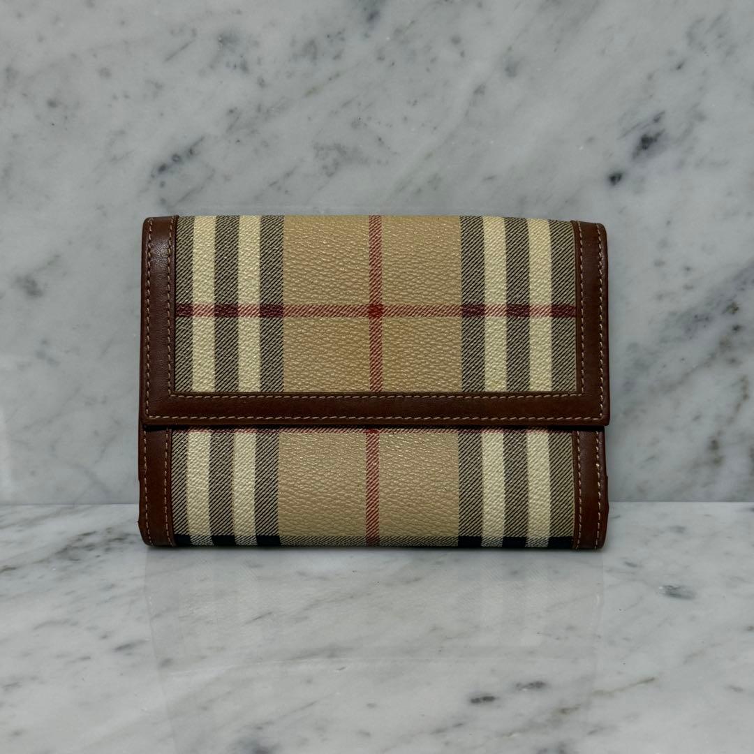 美品 BURBERRY バーバリー 二つ折り財布 ホース ノバチェック 本革