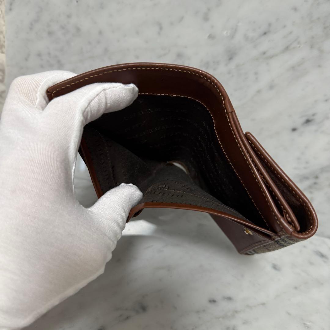 美品 BURBERRY バーバリー 二つ折り財布 ホース ノバチェック 本革
