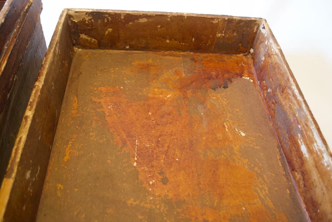 昭和初期、柿渋塗 木箱 時代箱 古民具 収納箱 茶道具箱 ディスプレイ