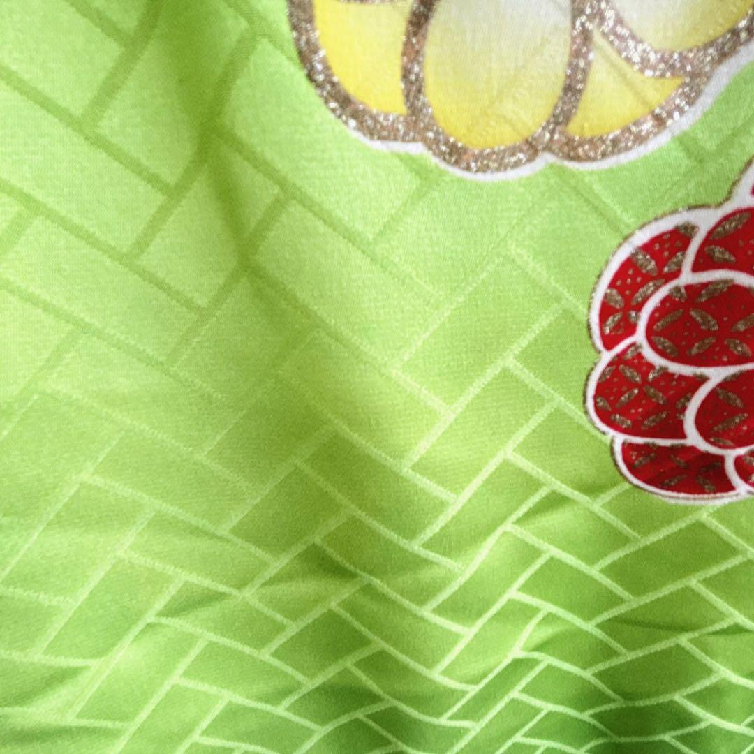 フルセット　七五三７歳女の子　着物　黄緑地　金プリント梅地紋　51219