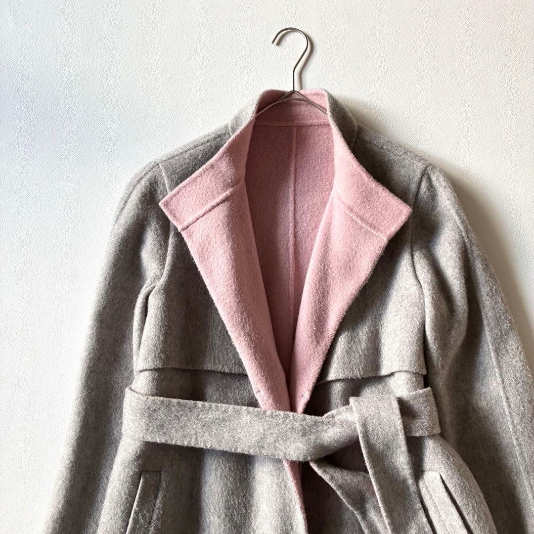 ANAYI　アナイ　近年モデル　ウールリバーコート　ガウンコート　グレーxピンク