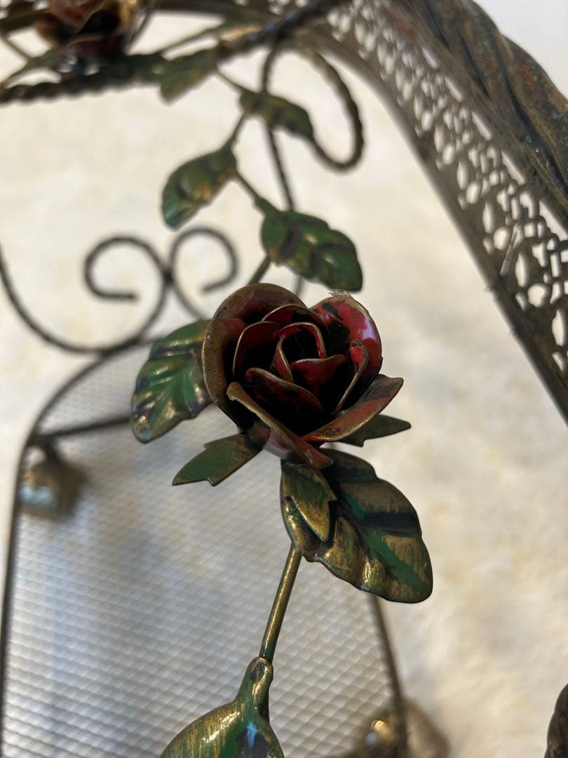 ヴィンテージ ミッドセンチュリー ガラス天板 真鍮キャスター HMC 薔薇