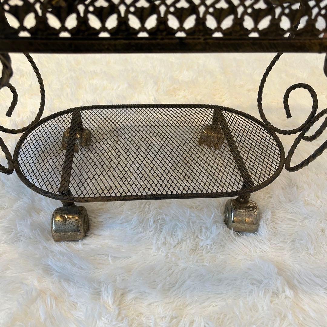 ヴィンテージ ミッドセンチュリー ガラス天板 真鍮キャスター HMC 薔薇