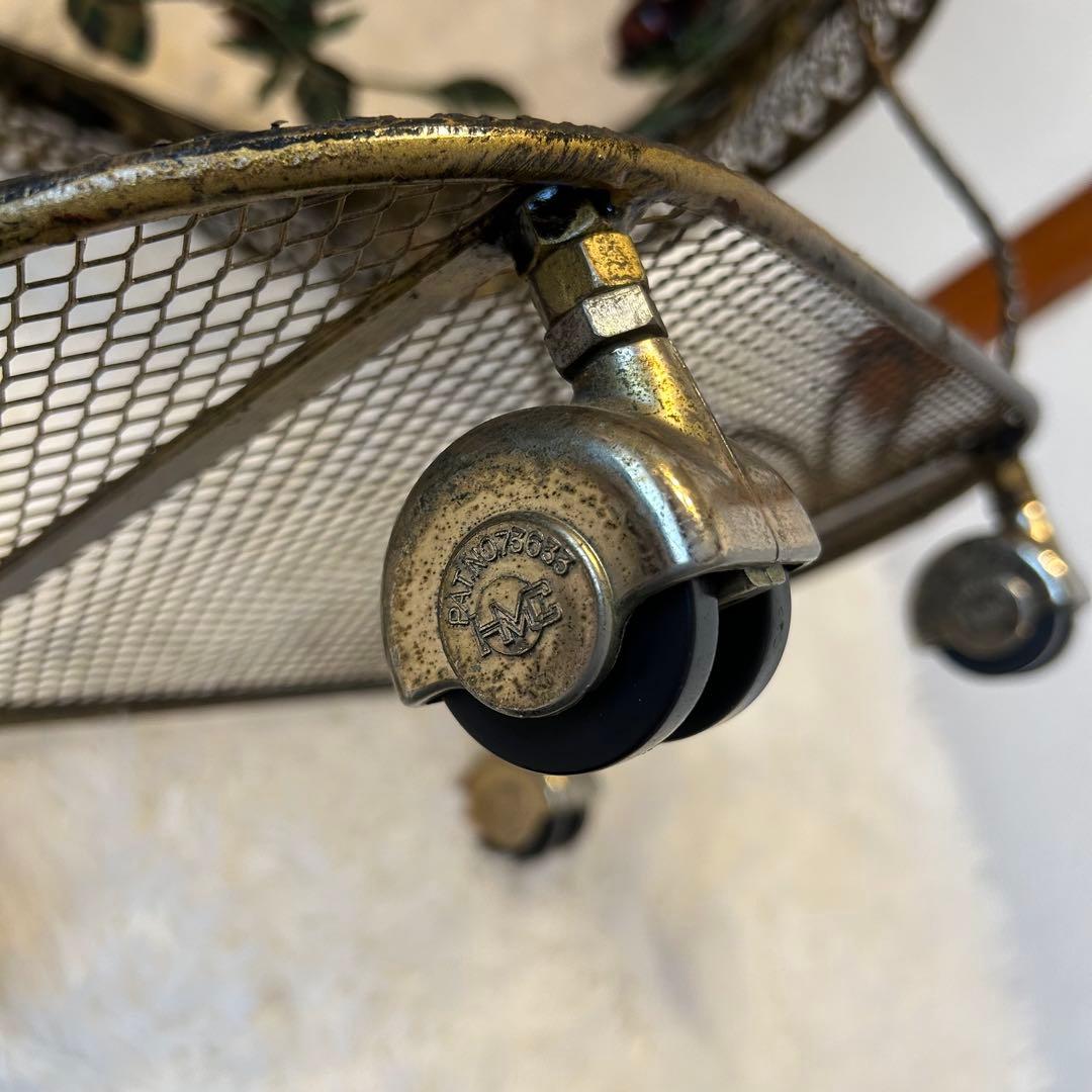 ヴィンテージ ミッドセンチュリー ガラス天板 真鍮キャスター HMC 薔薇