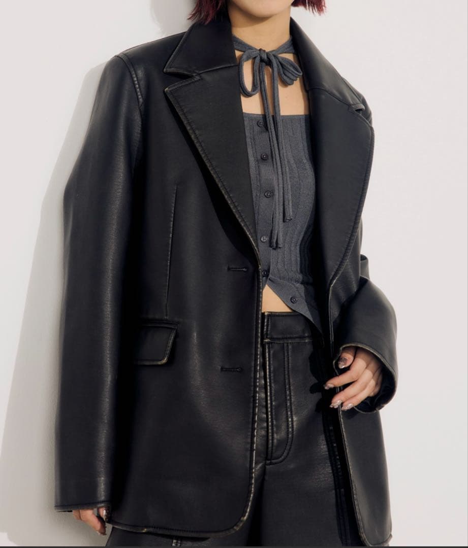 SLY ヴィンテージ フェイクレザー テイラード ジャケット