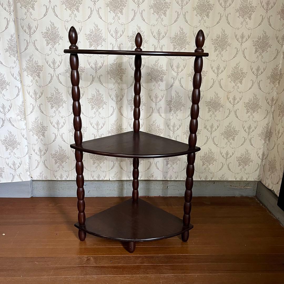 【アンティーク】昭和レトロ 木製 扇形 コーナーラック 3段 コンソールテーブル