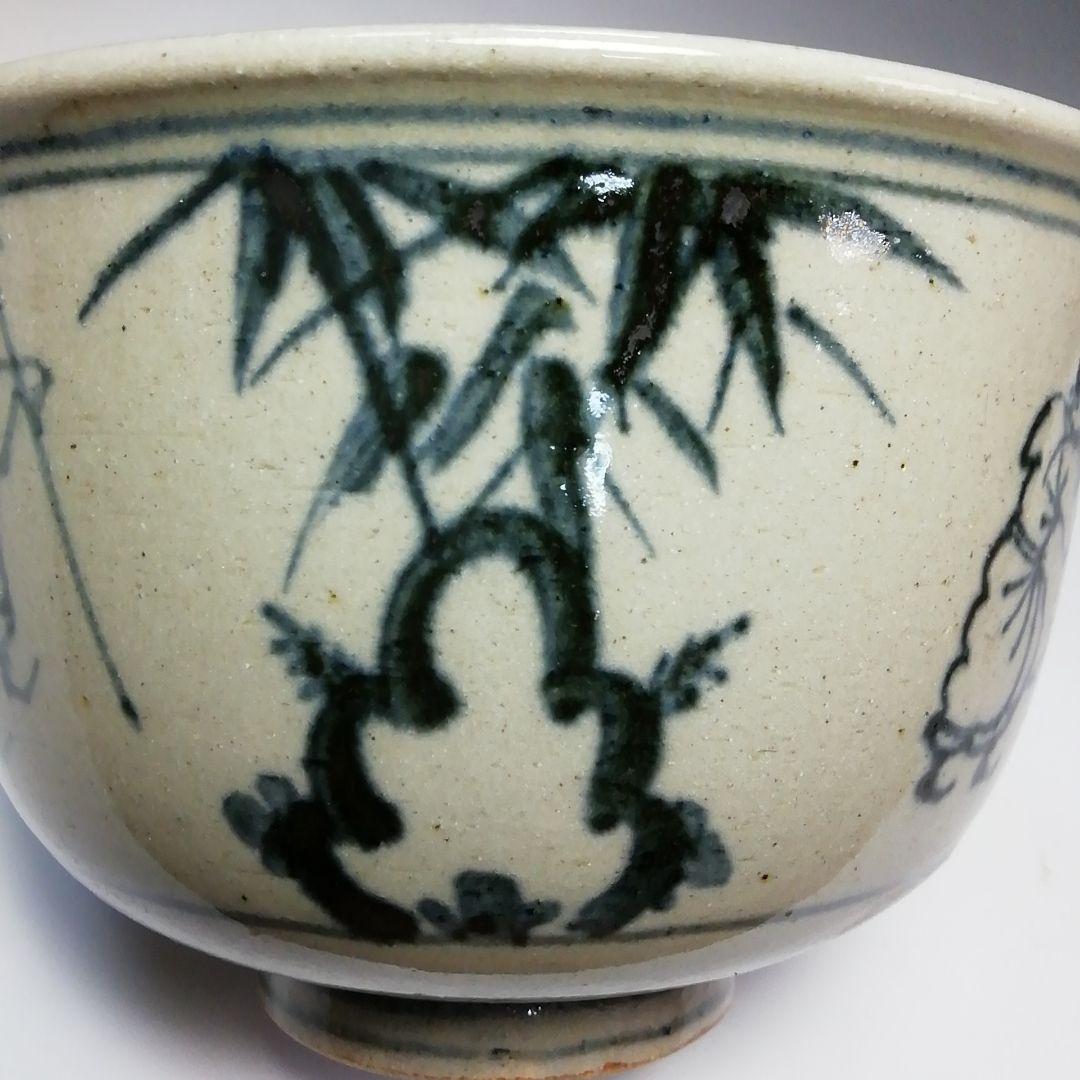 Ｓ６３６　茶碗　『安南写七賢人絵』『陽炎園　膳所焼』　共箱　抹茶碗　茶道具