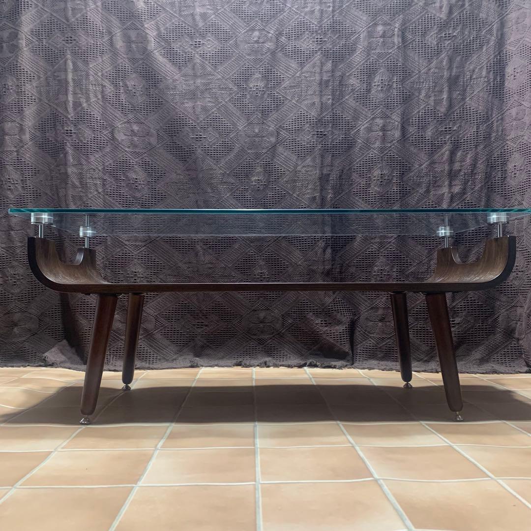 【美品】北欧風 センターテーブル ニトリ 曲げ木 プライウッド ガラステーブル