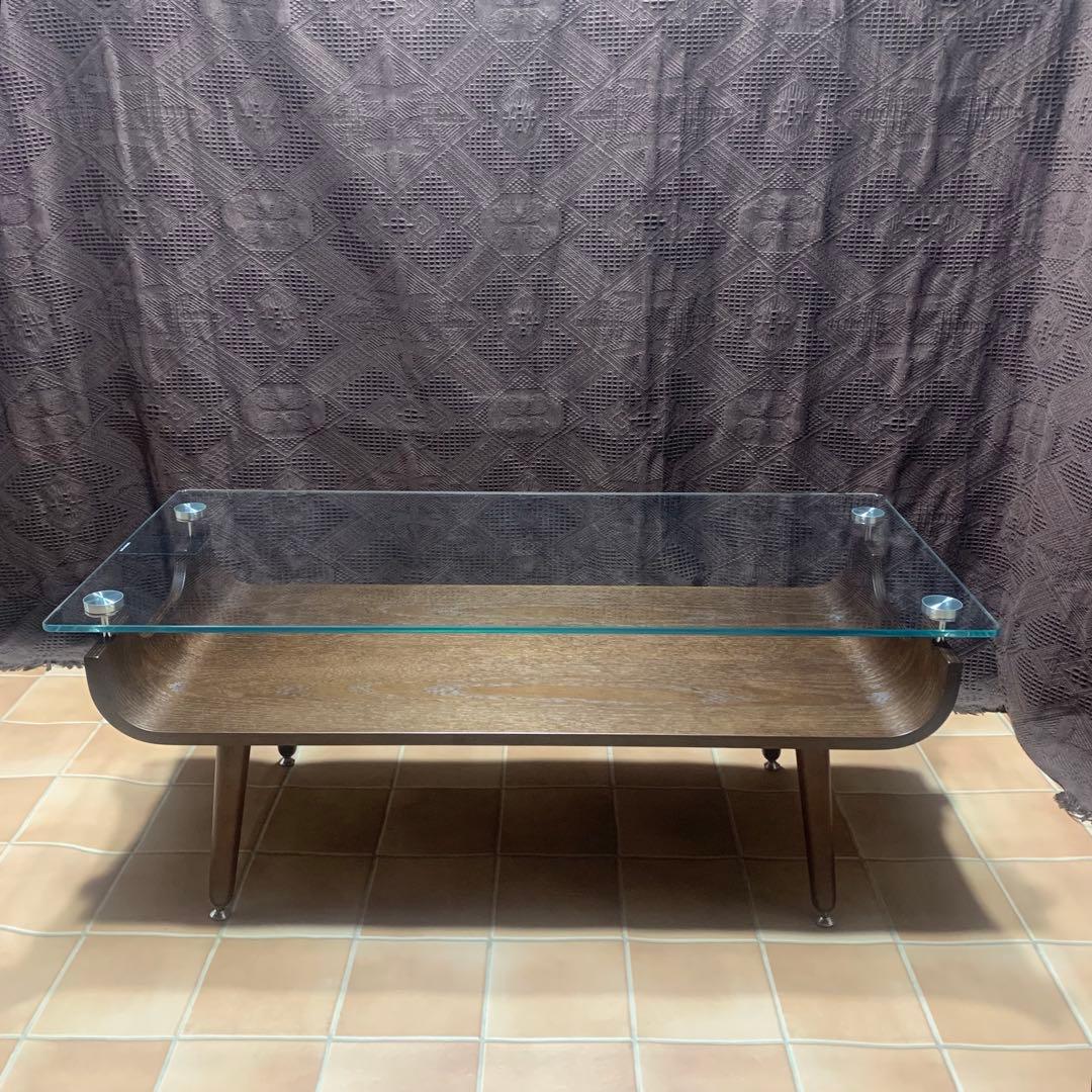 【美品】北欧風 センターテーブル ニトリ 曲げ木 プライウッド ガラステーブル