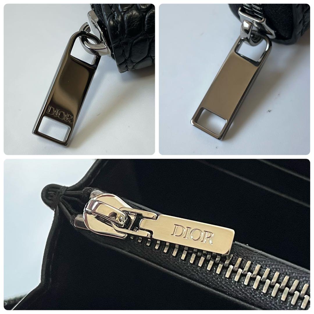 ディオール　クロコダイル　長財布　ラウンドジップ　鰐革　黒　ブラック