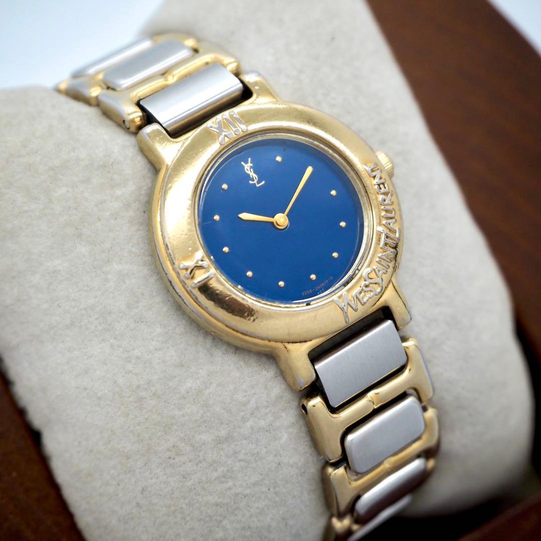 270 イヴサンローラン　レディース 時計 ネイビー ゴールド　ヴィンテージ