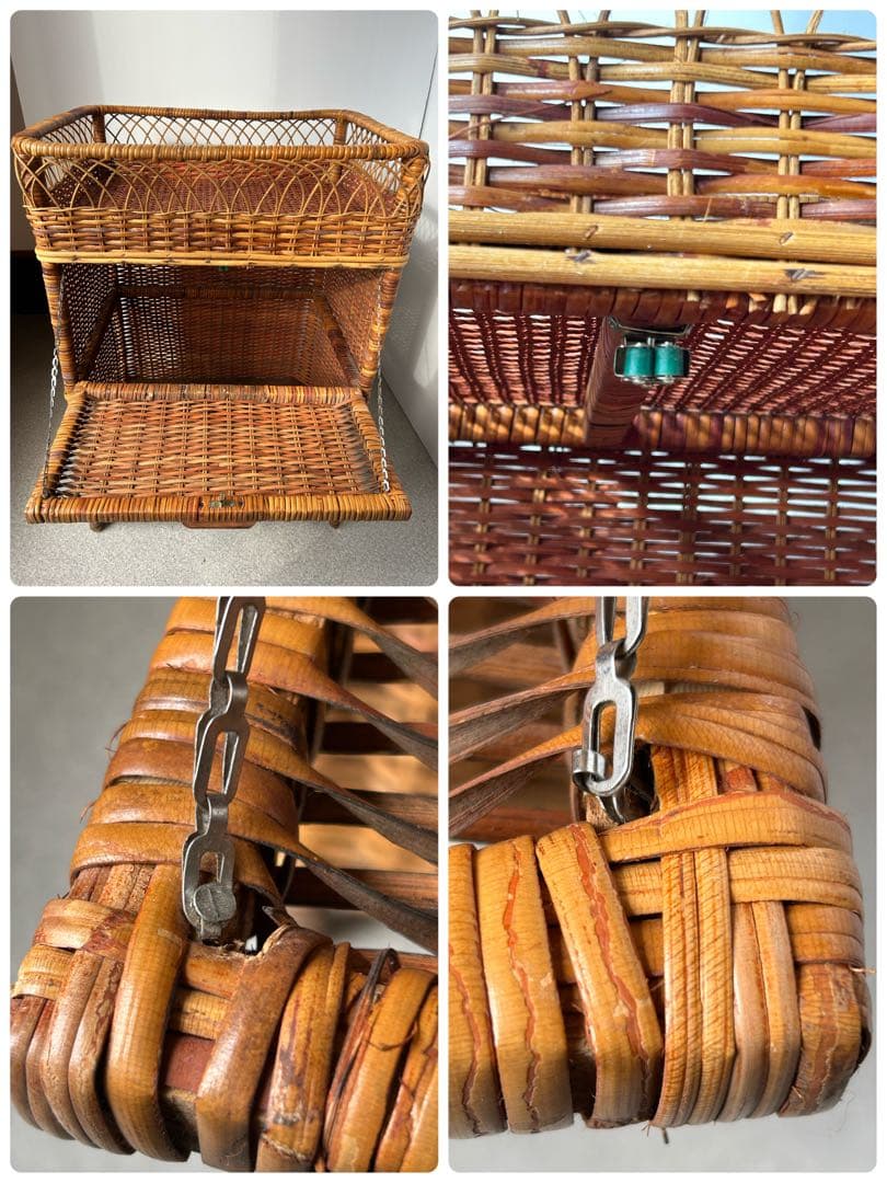 ヴィンテージ　昭和レトロ　ラタン家具　ラック 籐家具　アンティーク　脱衣カゴ　籠