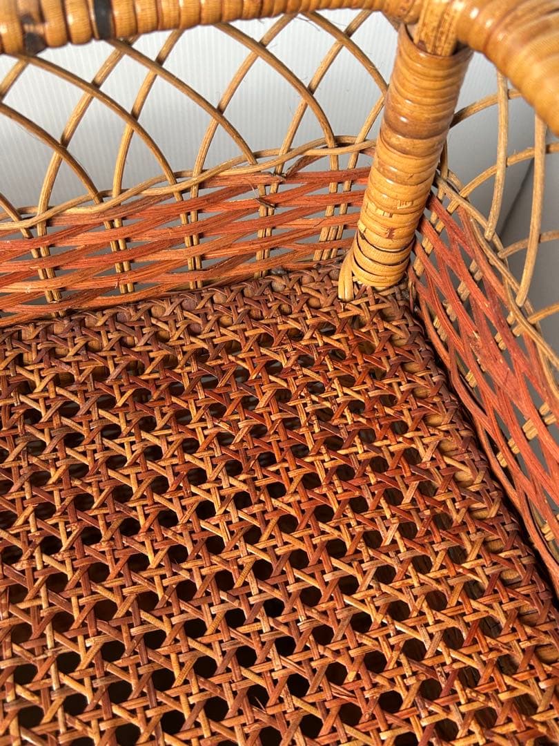 ヴィンテージ　昭和レトロ　ラタン家具　ラック 籐家具　アンティーク　脱衣カゴ　籠
