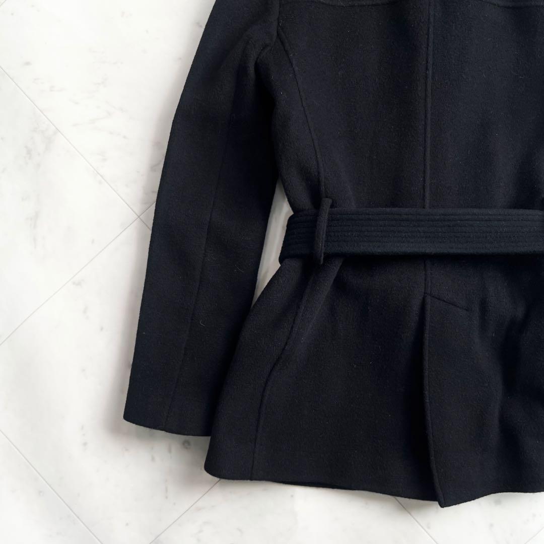 Theory セオリー カシミヤ ショート丈コート 黒 ベルト Aライン M