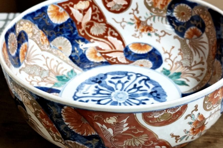 古民具 骨董工芸　古伊万里 絵付　冨長貴春銘　三つ鉢　木箱付