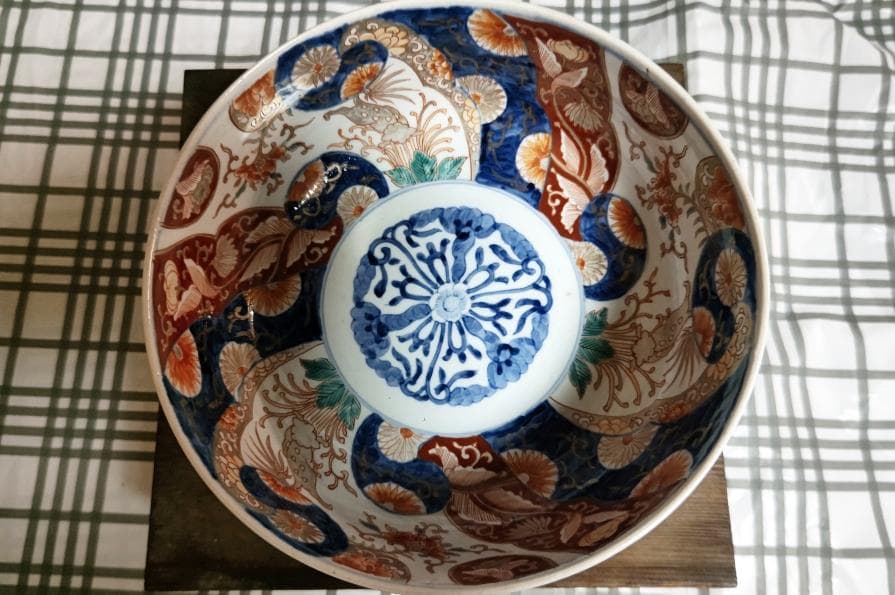 古民具 骨董工芸　古伊万里 絵付　冨長貴春銘　三つ鉢　木箱付