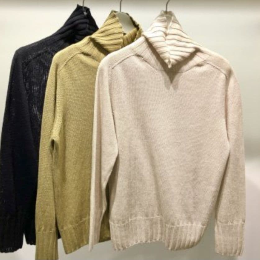 マーガレットハウエル リネン コットン ワイド ロール タートルネックニット Ⅱ