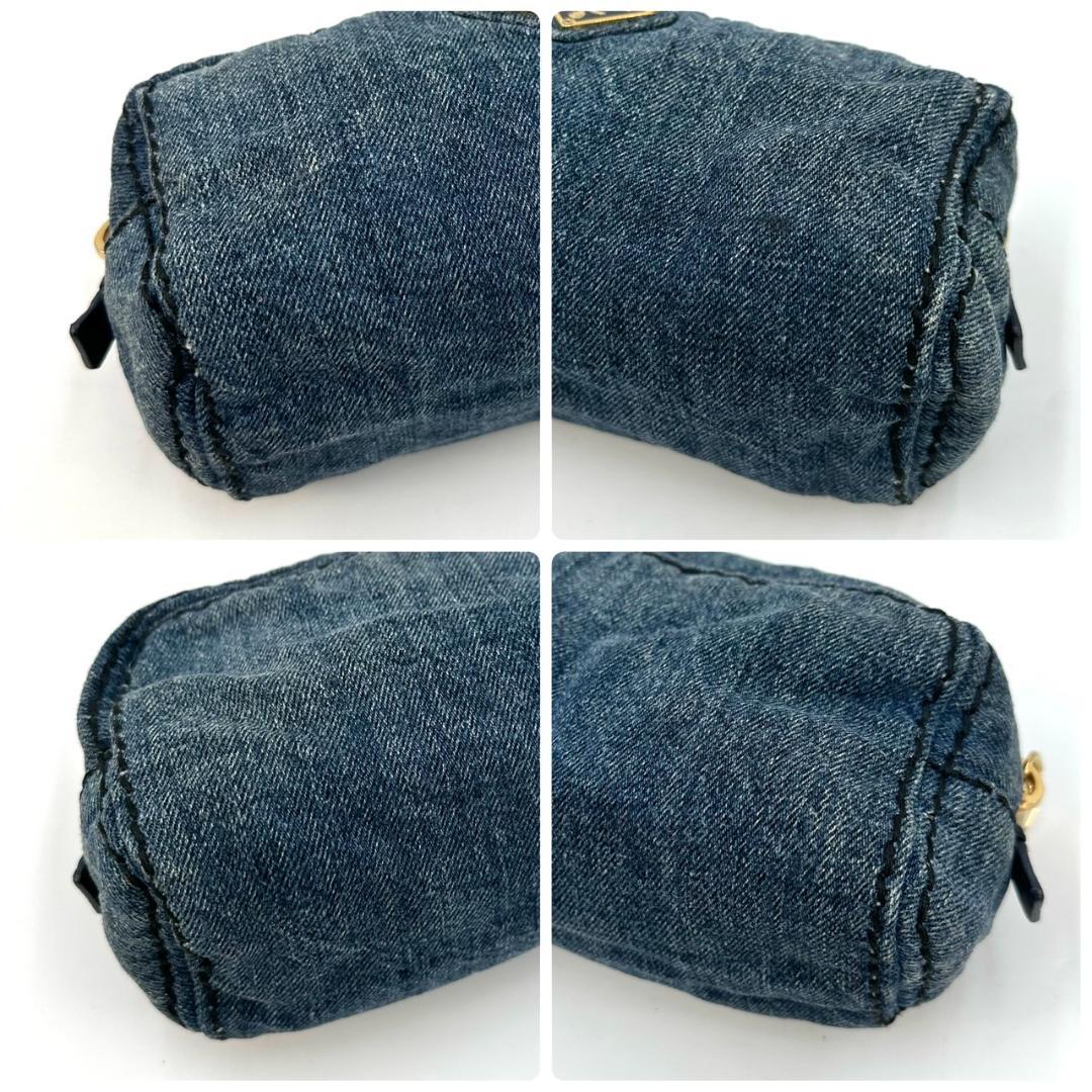 PRADA プラダ 三角ロゴプレート デニム マルチポーチ 化粧 コスメポーチ