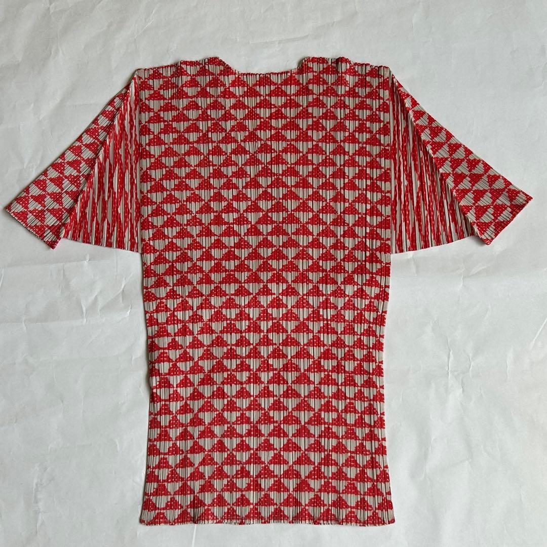 イッセイミヤケ プリーツプリーズ 半袖 赤系 柄入り