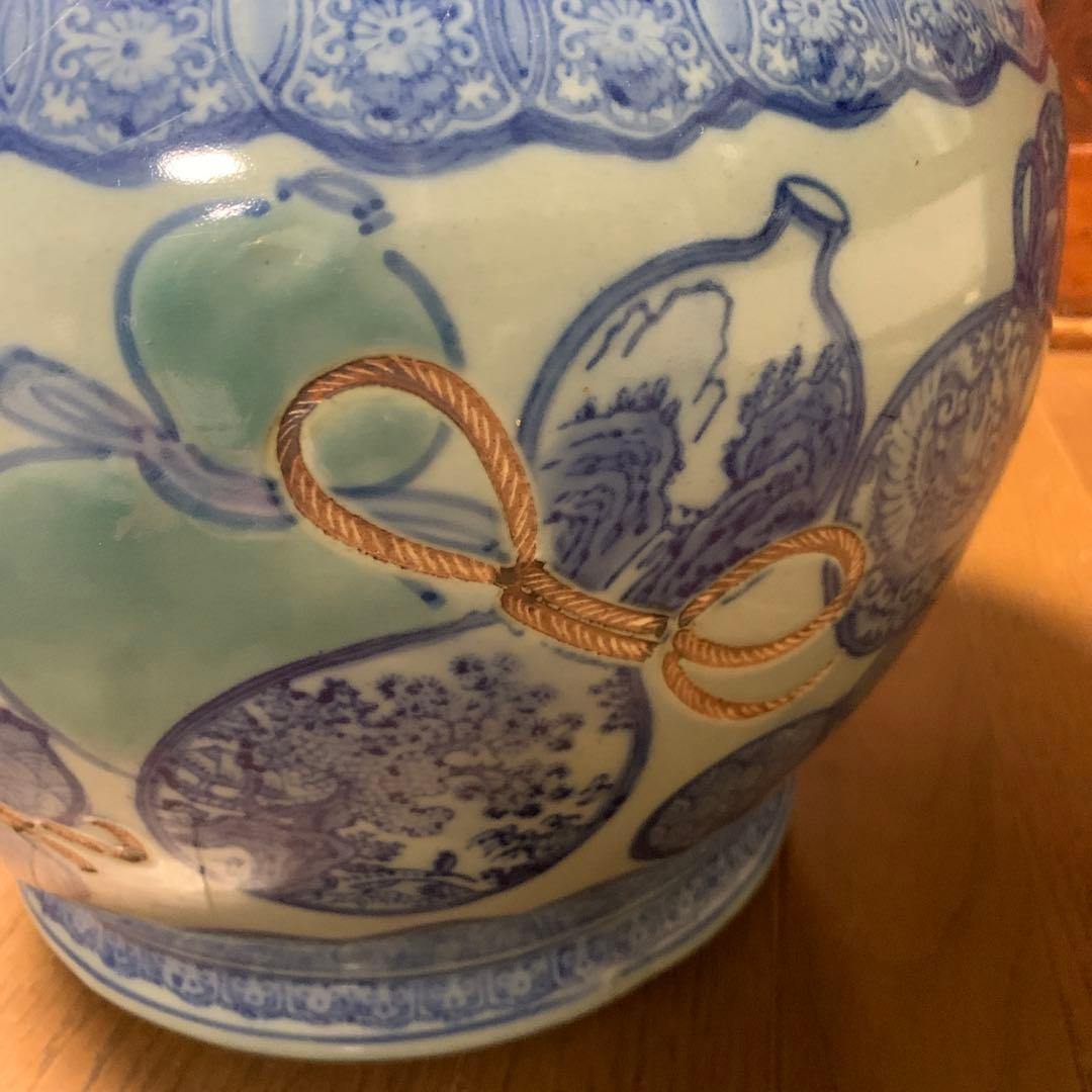 手描き染め付け火鉢　伊万里焼き　有田焼き　アンティーク　ヴィンテージ　骨董当時物