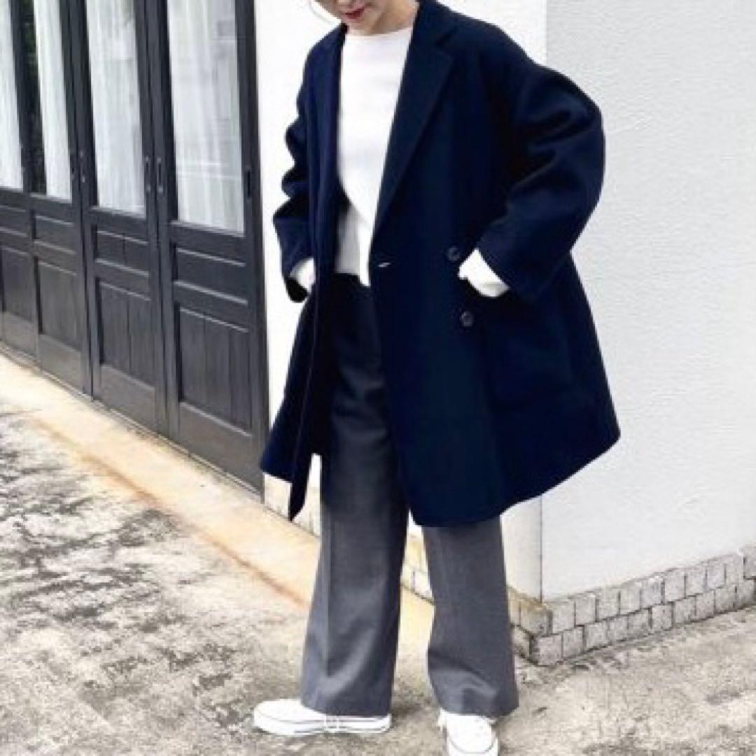 スピックアンドスパン W/Nyダブルブレストリバーコート　ゆったり　オーバー