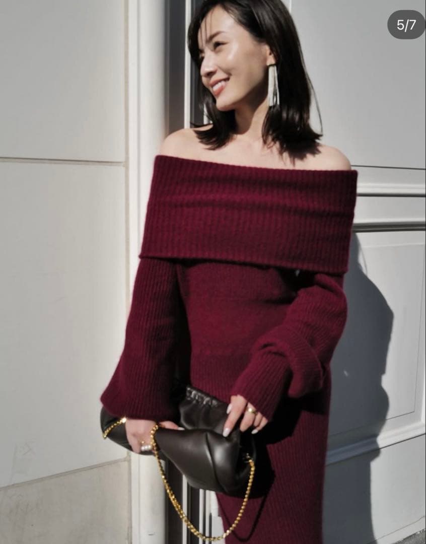 anuans オフショルナローニットワンピース(BORDEAUX)