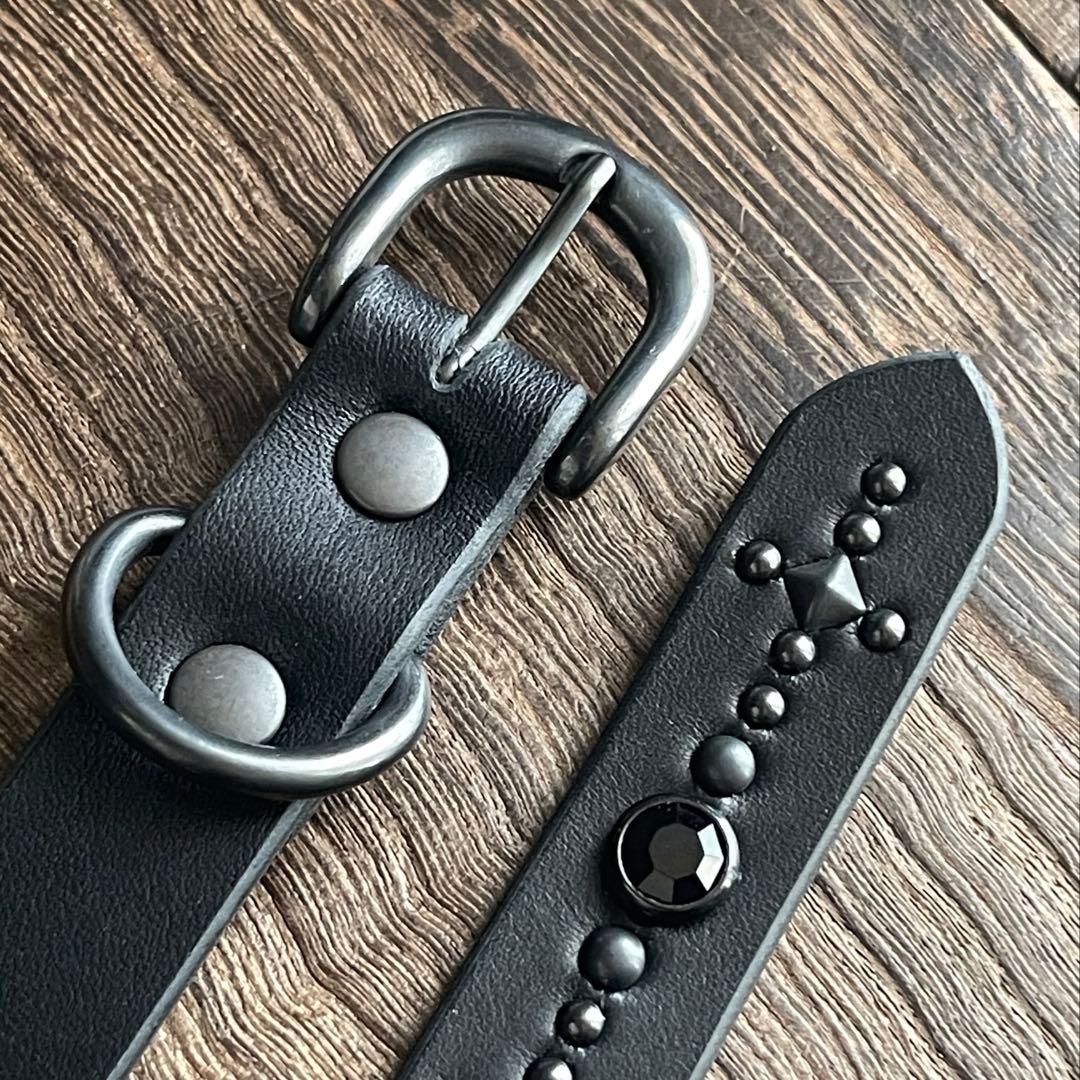 ナローロングベルト　オールブラック　牛ヌメ　exca HTC CALEE