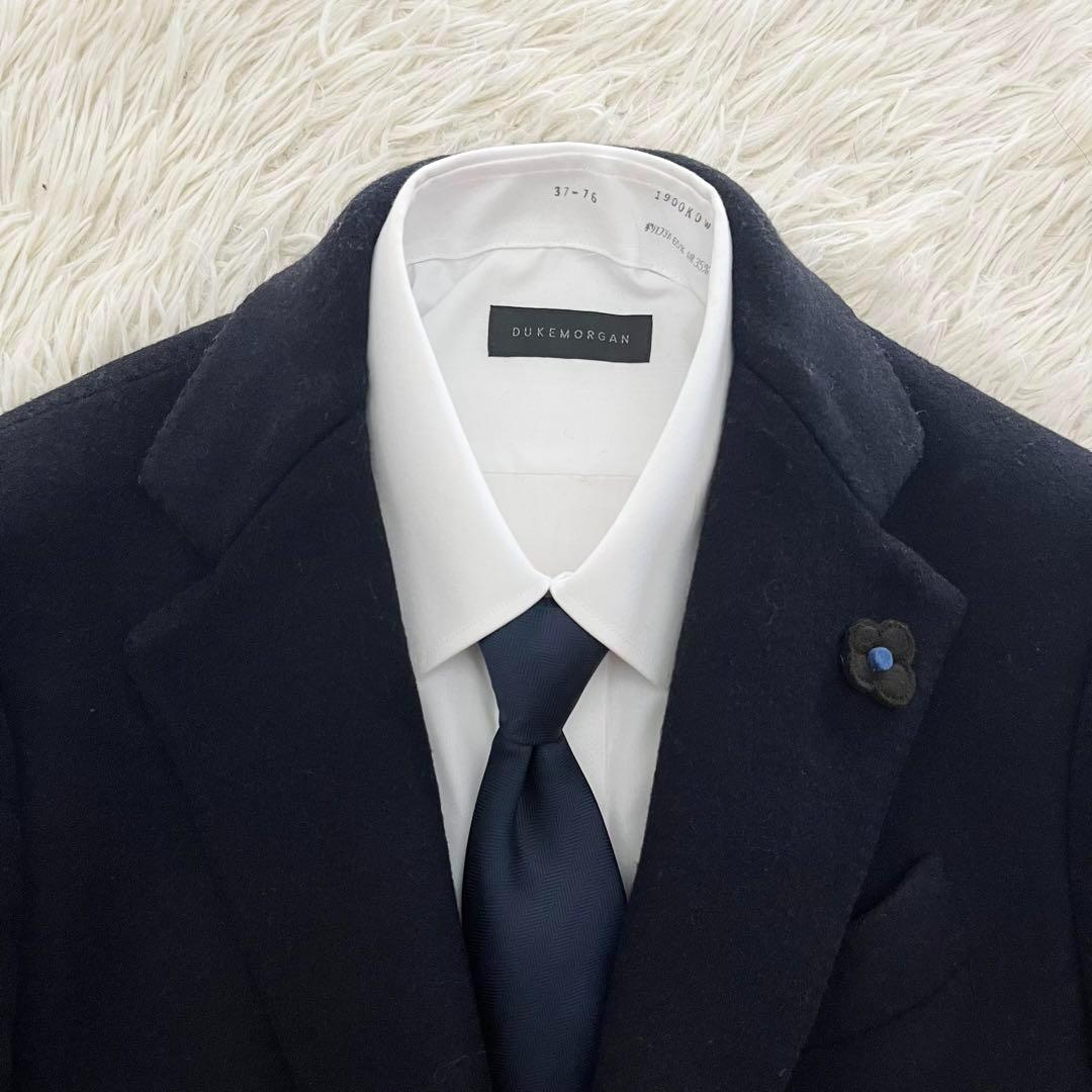 <美品>LARDINI ネイビー ウール チェスターコート ブートニエール 46