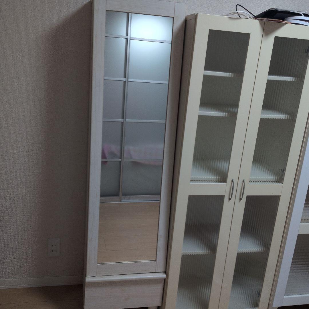 ホワイト木製ラック 5段 ミラー付き