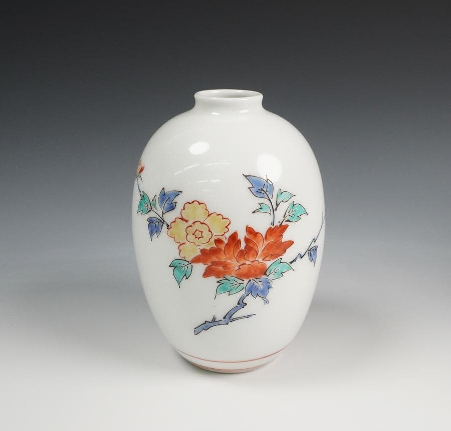 十三代 酒井田柿右衛門 錦 牡丹文 花瓶 共箱 花器