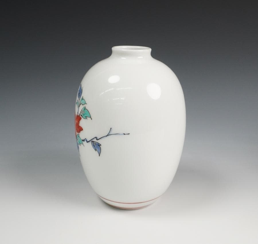 十三代 酒井田柿右衛門 錦 牡丹文 花瓶 共箱 花器