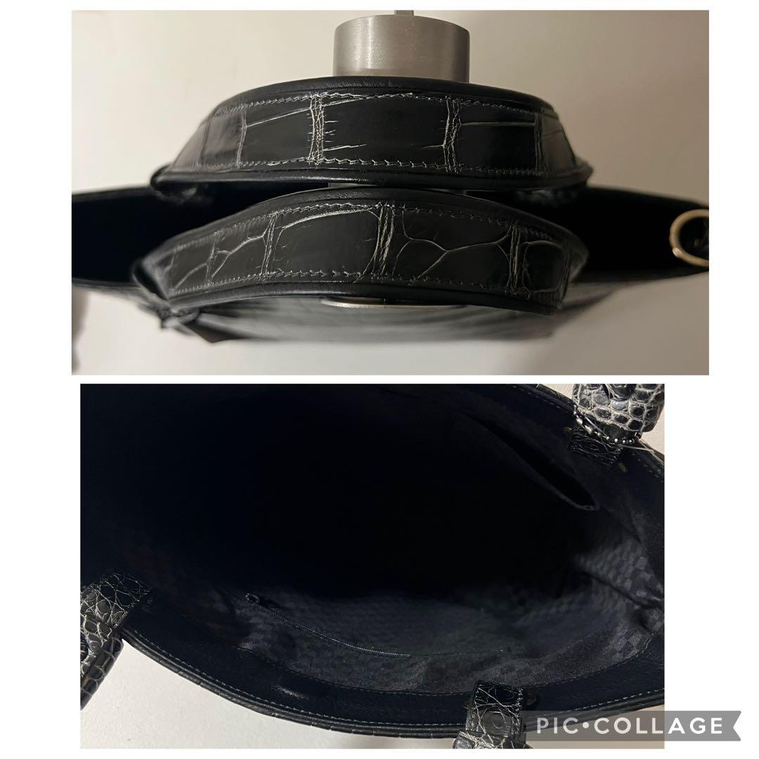 未使用品 JRA認定 クロコダイル トートバッグ 目地染め ブラック 2way