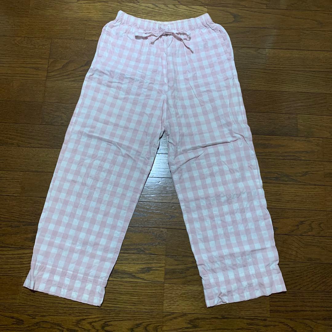 ジェラートピケ　ギンガムチェック　パジャマ　ベージュ　ピンク　上下2セット