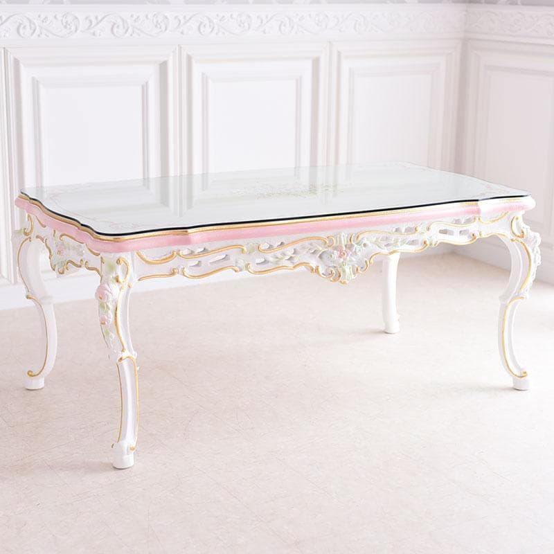 ロココ調 ガラス天板付きテーブル 120