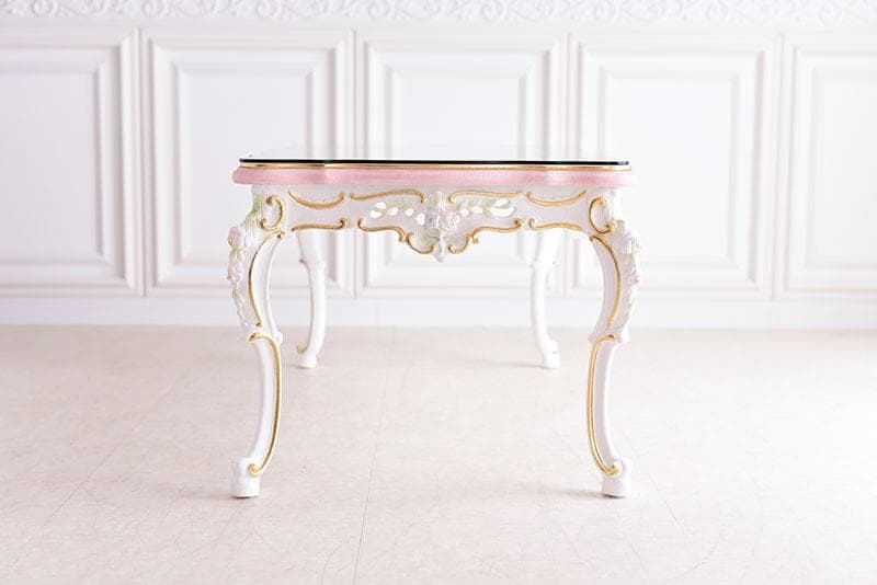 ロココ調 ガラス天板付きテーブル 120