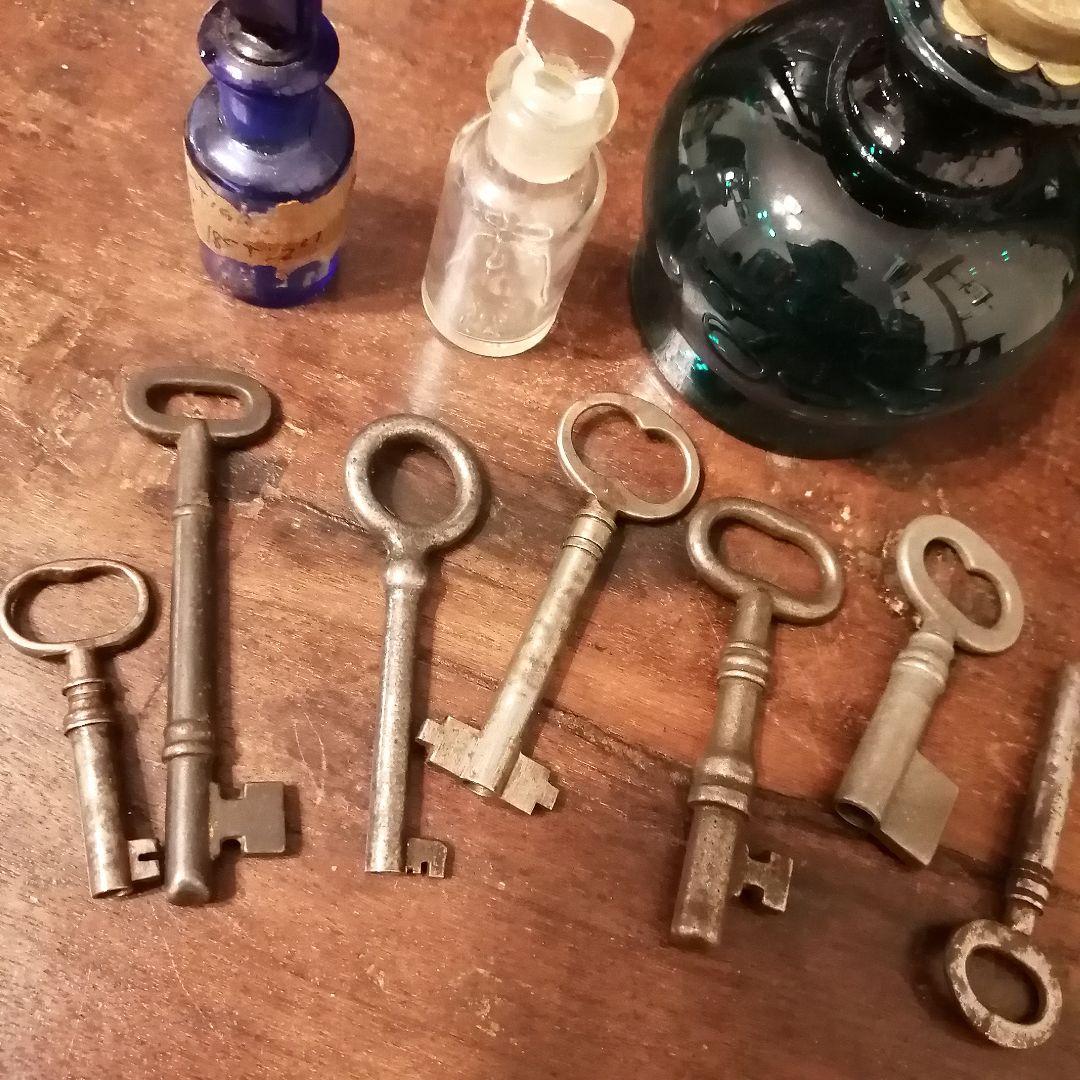 アメリカ製アンティーク キー30本&キーリング&キータグ☆ スケルトン バレル鍵