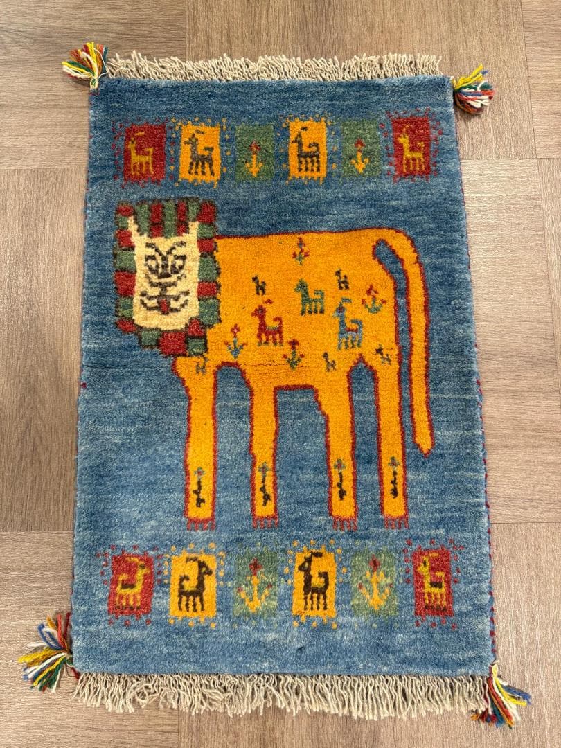 ギャッベ80x53cm ペルシャ絨毯 手織り ギャベ 玄関マットラグ 絨毯