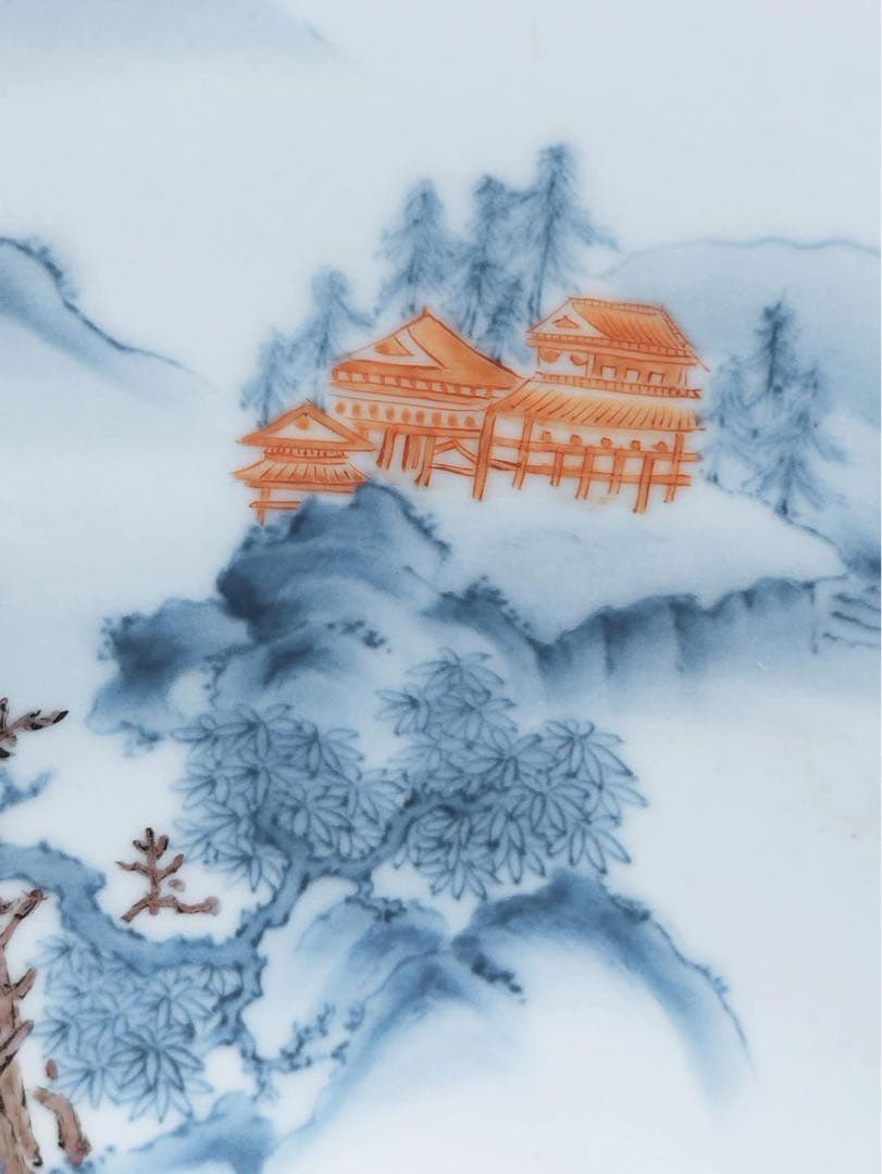 秀逸作品　十二代酒井田柿右衛門作　内染錦楼閣山水図　外錦手唐草細密絵 大鉢