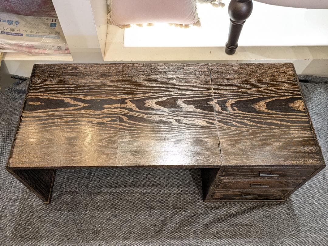 折り畳み式 文机 座机 引き出し 3段 小物入れ 和家具 木製 書斎机 古民具