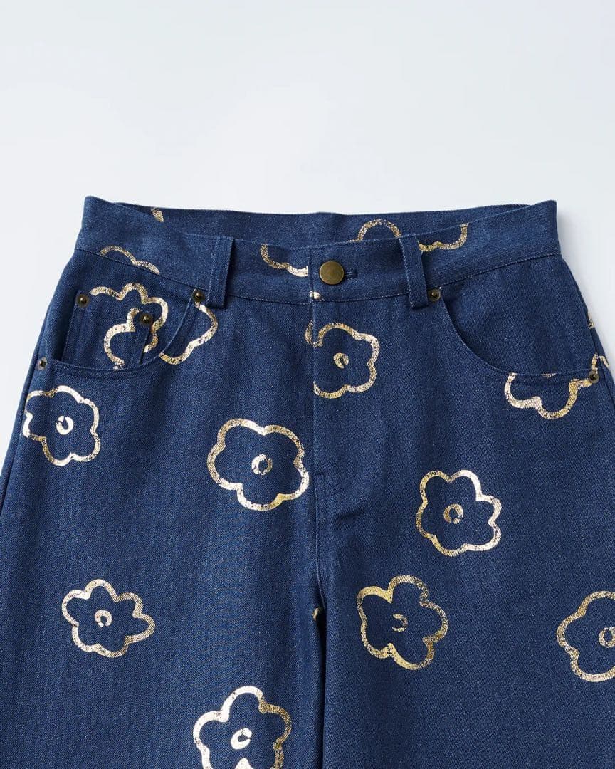 【新品】poppy Gold flower denim pants あさぎーにょ