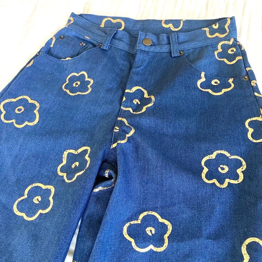 【新品】poppy Gold flower denim pants あさぎーにょ