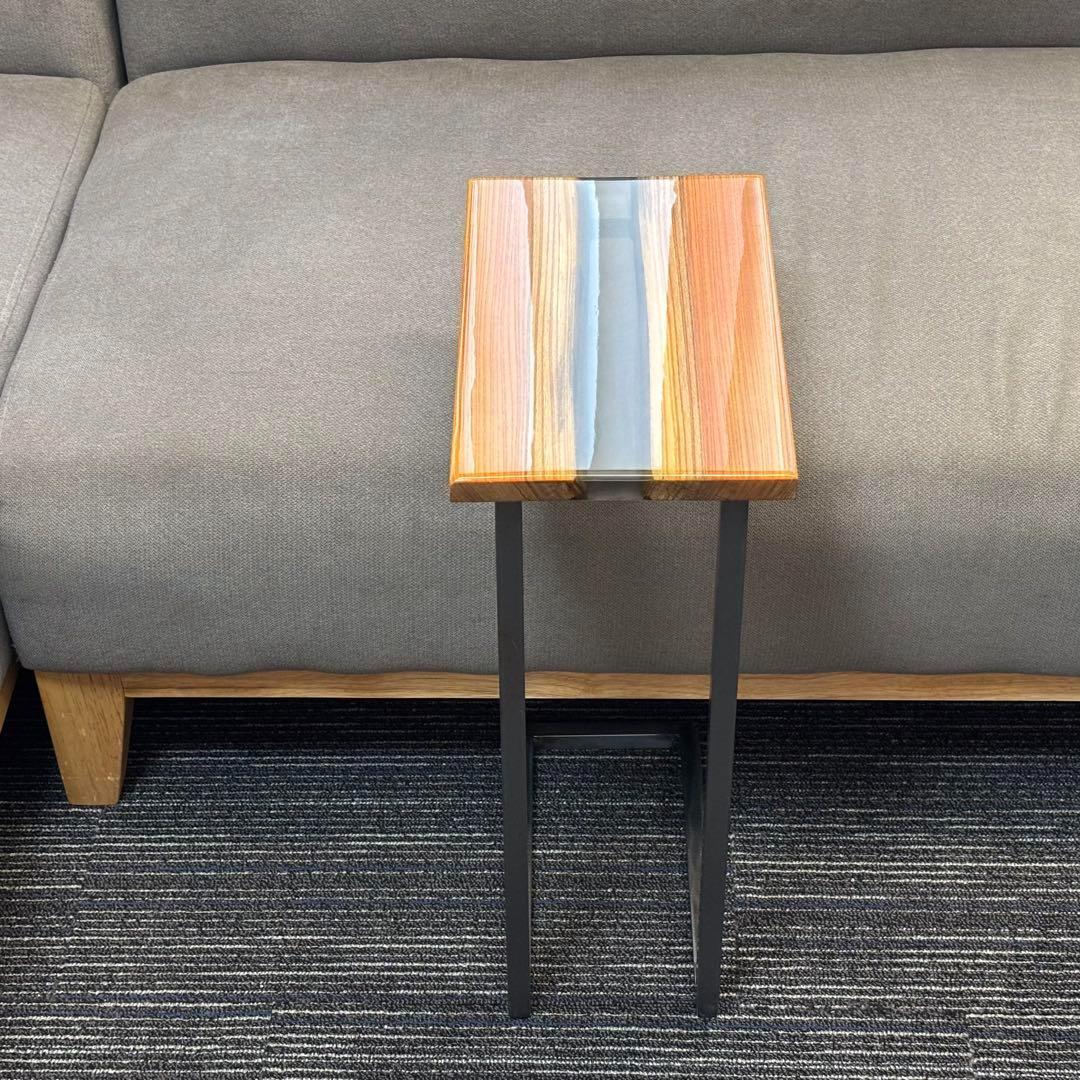 サイドテーブル アイアン 無垢材 木製 一枚板 コの字 アンティーク 欅 ベッド